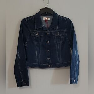lei NWT Dark Wash Distressed Cropped Jean Jacket Junior Size L